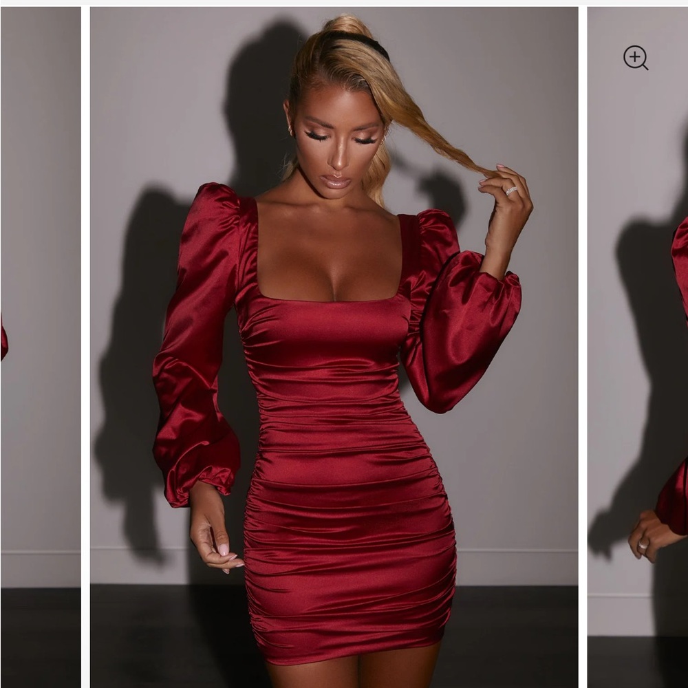 NWT Princess Polly PRECIOUS JEWEL Ruched Puff Sleeve Satin Mini Dress Red Size 2